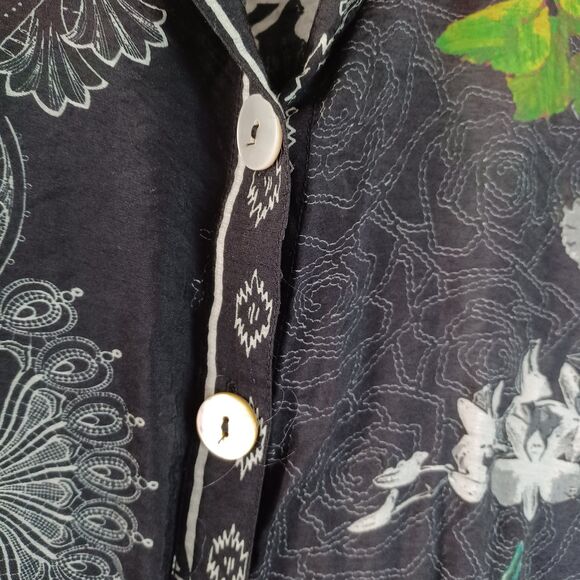 John Mark Top Womens Large Tunic Hummingbird Boho Artsy Floral Multicolor - Picture 4 of 10